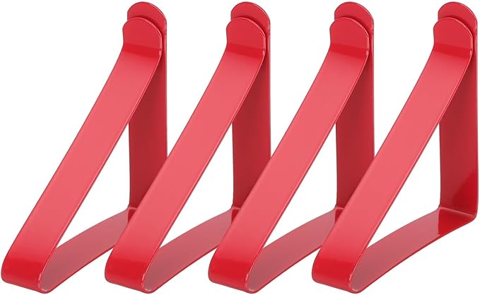 uxcell 4 Pack Tablecloth Clips, Stainless Steel Table Cloth Cover Clamps, 2.56" x 2.68" Windproof Holder Clips for Home Party Picnic Wedding Camping Dining Tables, Red