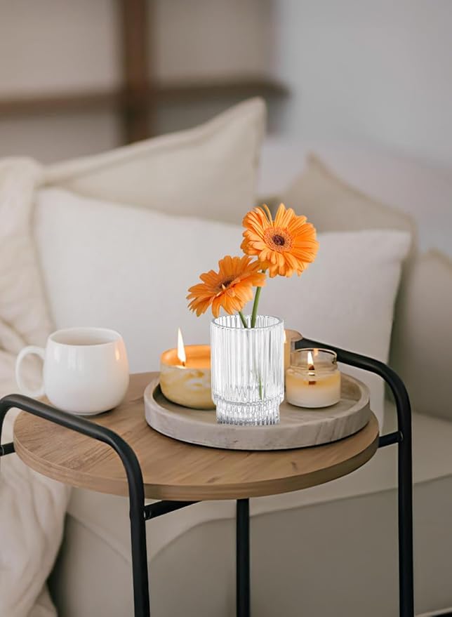 Serene Spaces Living Ribbed Glass Votive Holders – Elegant Pleated Candle Holders for Tea Lights, Votive Candles – Decorative Glass Holders for Home, Weddings, 3.75" Tall and 2.25" Diameter, Set of 4