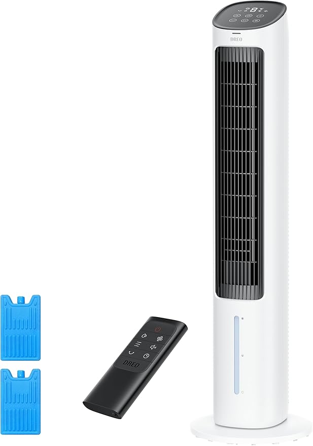 Dreo Tower Fan for Bedroom, 40" Evaporative Air Cooler, Cooling Fans That Blow Cold Air with 80° Oscillating, Removable Water Tank, 3 Modes 4-Speed, Remote Control, Quiet Floor Fan, White and Black