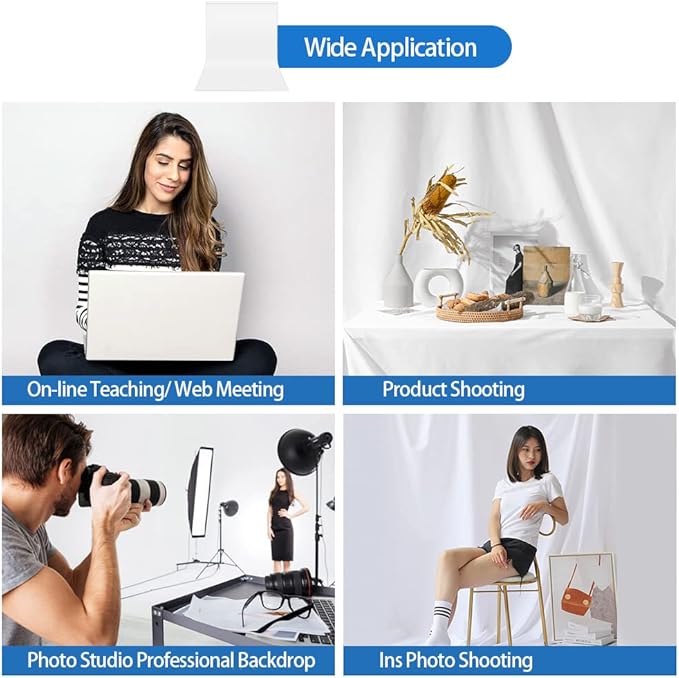 HEMMOTOP White Photo Backdrop, 6x9 ft White Background for Photography, Seamless Screen Backdrops for Photoshoot, Easter, Birthday Party, Video Recording, Photos, Projector (Backdrop only)