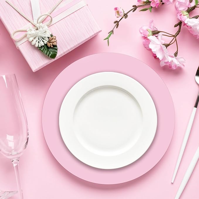 50 Pieces Pink Paper Place Mats Light Pink Round Disposable Table Mats Decorative Placemats for Wedding Bridal Shower Pink Birthday Party Dining Decor