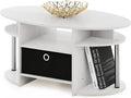 Furinno Jaya Simple Design Oval Coffee Table with Bin for Living Room, White Oak/Chrome/Black