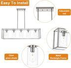 VINLUZ Contemporary Chandeliers Brushed Nickel 5 Light Modern Dining Room Lighting Fixtures Hanging, Kitchen Island Linear Pendant Lights Farmhouse Flush Mount Ceiling Light with Glass Shade