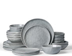 Famiware Porcelain kitchen plates and bowls set, Modern dishes set for 6, Handmade Wave Edge Dinnerware Sets, Microwave and Dishwasher Safe Tableware, Sleek Grey (24pc)