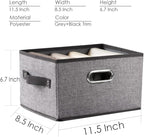 PRANDOM Fodable Storage Bins for Closet [3-Pack] Decorative Fabric Storage Baskets Cubes with Leather/Metal Handles for Shelves Bedroom Living Room Grey (11.5x8.5x6.7 Inch)