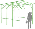 118'' L x 79'' W x 90.5'' H Large Grape Vine Support Arch Arbour Gazebo Trellis Rack Pergola Plastic-coated Metal Large Cane Frame For Vineyard Outdoor Patio Lawn Yard Garden Decoration Green