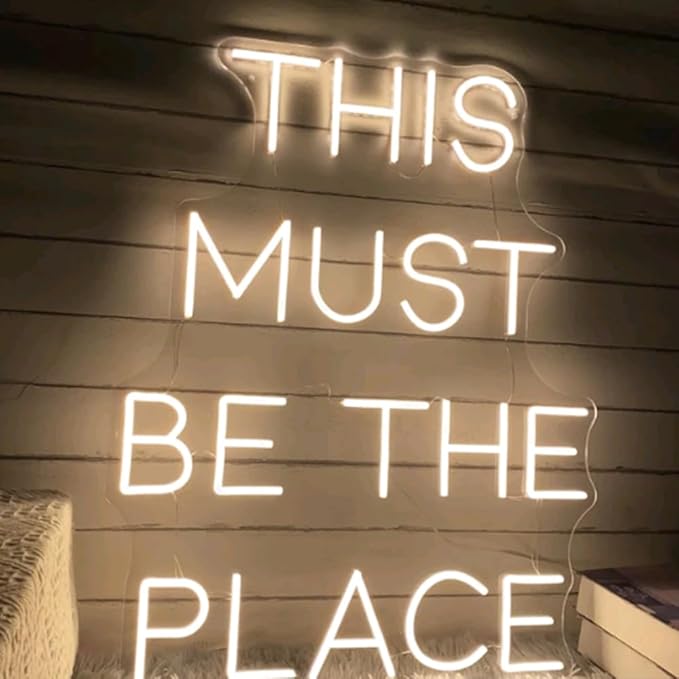 This Must Be The Place Neon Sign, Custom Wedding Party LED Neon Light Bedroom Home Wall Art Decor Shop Bar Decoration Personalized Gift Size:20.5x16inches