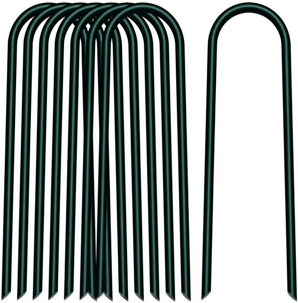 8 inch 20 Pack U Shape Green Garden Stakes,11 Gauge Garden Pins,U-Shaped Tent Stakes,Galvanized Landscape Staples for Yard Lawn,Tube, Landscape Fabrics,Irrigation Hose and Weed Barriers.