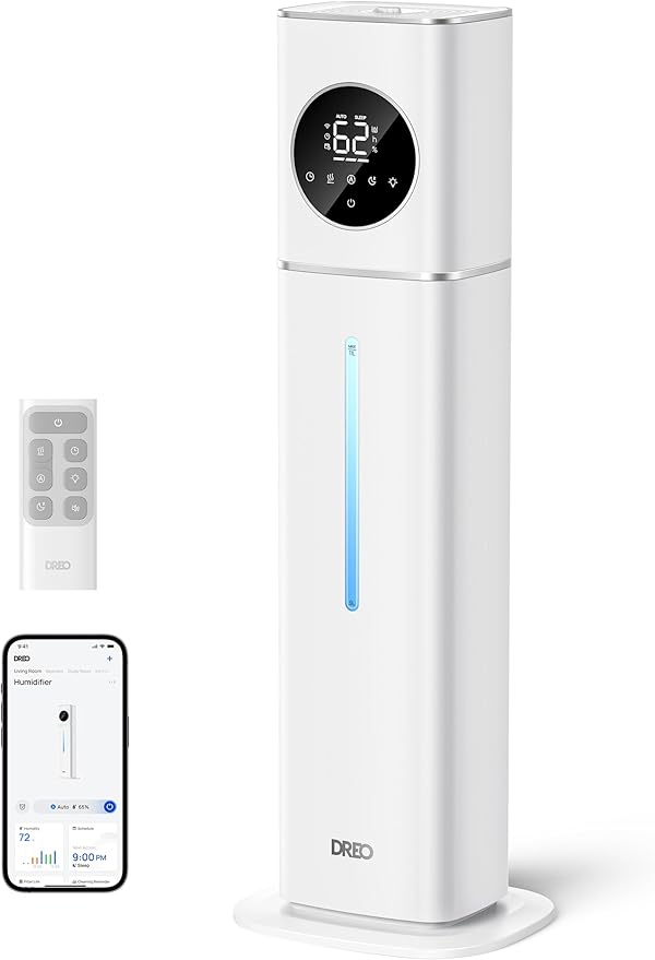 Dreo 11L Smart Humidifier Large Room 700 ft², 100H Cool Mist Air Humidifiers for Bedroom, Top-Fill Self-Cleaning Tank, 26dB, Auto Mode, Aroma Box, RGB Light, Remote & APP Control, Baby, Plant, Silver