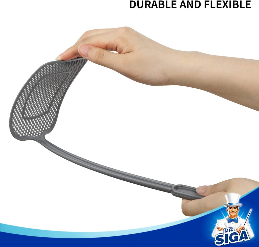 MR.SIGA Heavy Duty Long Handle Fly Swatter, Gray, 6 Pack