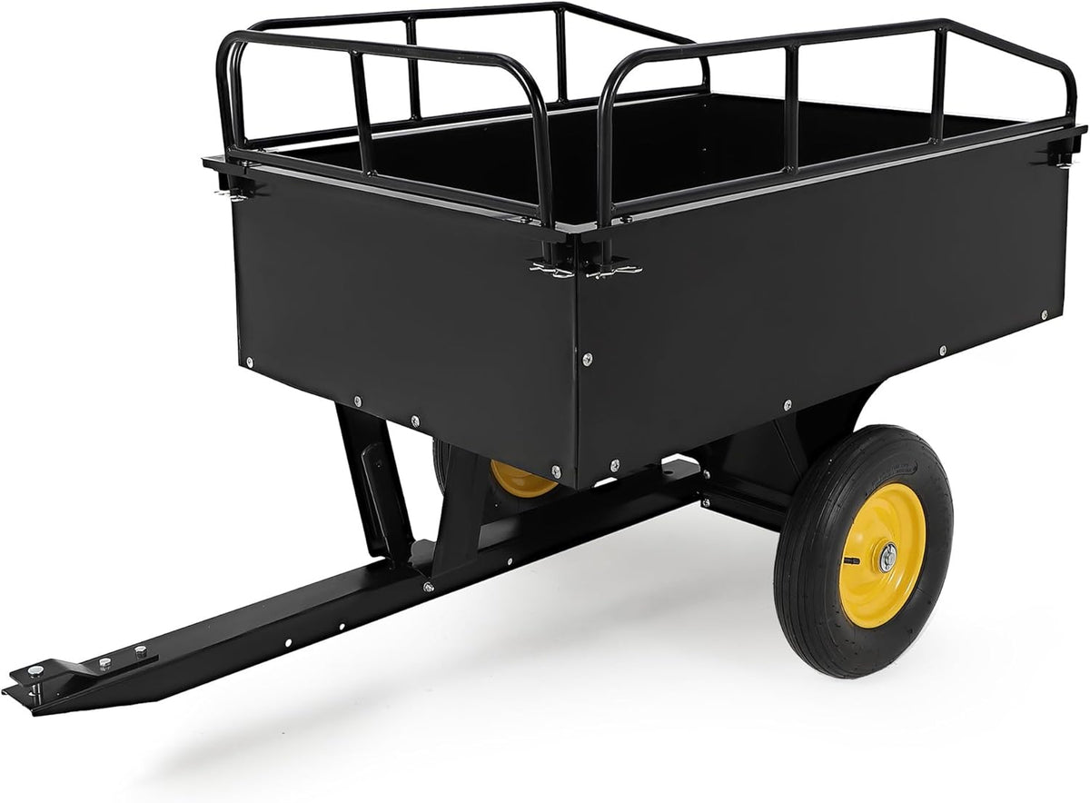 GAOMON 500LB Heavy Duty Tow Behind ATV Trailer Steel Dump Cart - 10-Cubic Feet Capacity - Garden Utility Trailer - Trailers with Removable Tailgate for Riding Lawn Mower Tractor