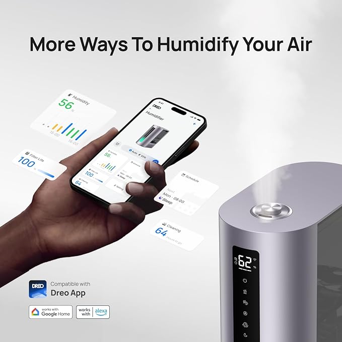 Dreo 6L Humidifiers for Bedroom, Smart Warm & Cool Mist for Large Room, 60Hr Quiet Runtime for Baby, Plant, Humidity Sensor, Indicator Light, 12H Timer, Google/Alexa, Purple