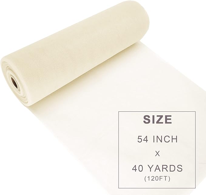 Ivory Tulle Fabric Roll Spool Bolt (54 Inch by 40 Yards) Large Tulle Wedding Party Decoration, Tutu Skirt, Table Runner, Gift Wrapping, Bridal Shower, Soft & Drape (Ivory)