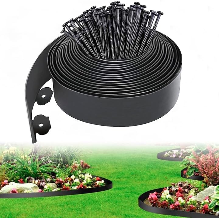 4 in Tall Landscape Edging, 40FT Plastic Garden Border Edging with 60 Anchoring Spikes, Landscape Edging Kit for Garden, Flower Beds and Lawn (Black, 4In x 40FT)
