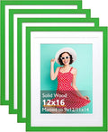 KINLINK 12x16 Picture Frame Grass Green, Solid Wood Frames with Acrylic Plexiglass for Pictures 11x14/9x12 with Mat or 12x16 without Mat, Wall Display Photo Frame, 4 Pack
