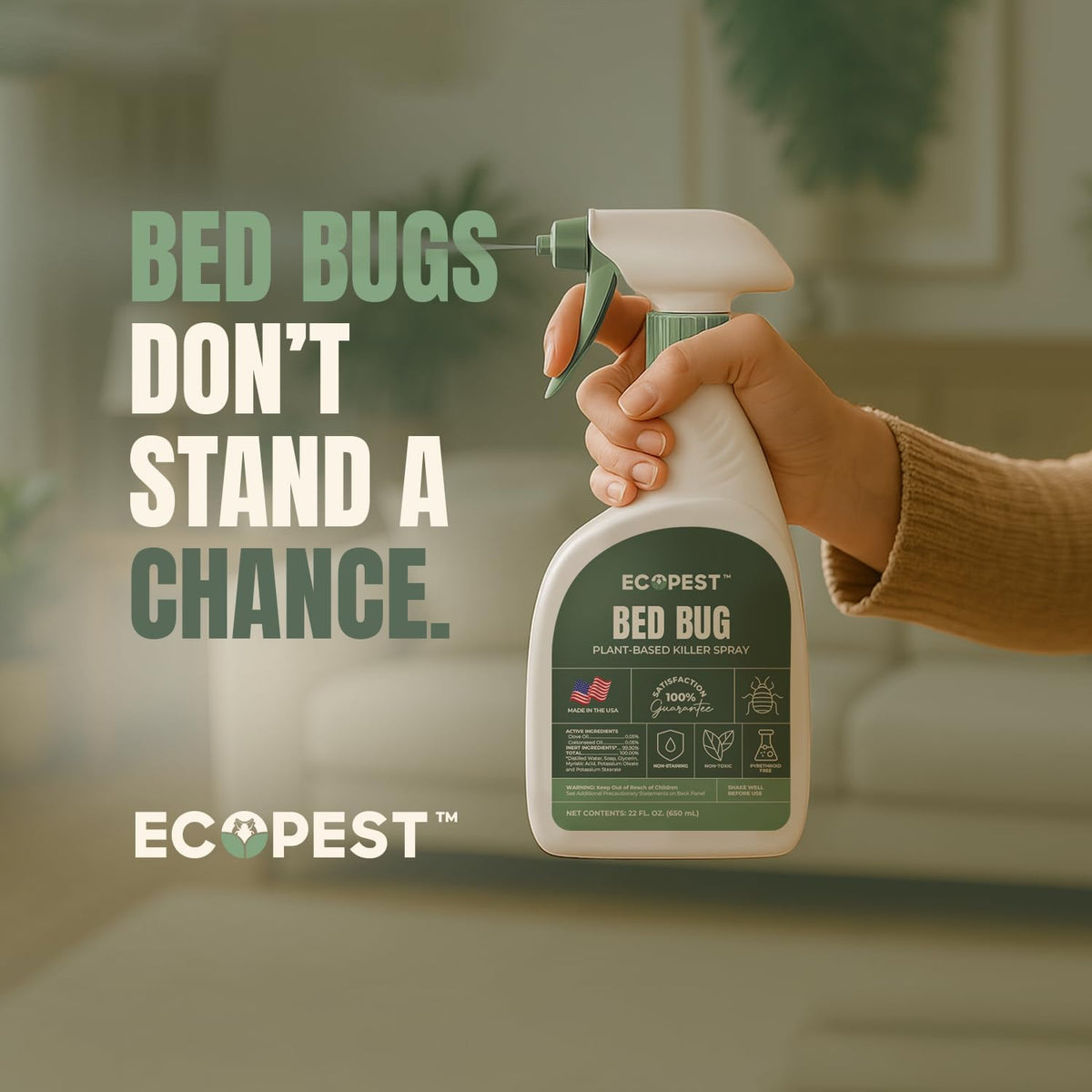 Bed Bug Spray – Natural, Plant-Based Killer for Indoor Pest Control | Home Bedbug Spray and Repellent | Made with Clove Oil, Safe for Use Around Children and Pets (128 oz)
