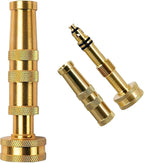 High Pressure Garden Hose Nozzle Heavy Duty Water Sprayer for Garden Spray Patio Outdoor Washer Pet Shower Car Wash attachment (Brass)
