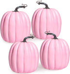Artmag 6 Inch Large Artificial Pink Pumpkins, 4PCS Faux Foam Harvest Pumpkins for Fall Autumn Thanksgiving Seasonal Holiday Decor