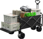 Collapsible Wagon Cart Foldable with Tailgate, 47" L 480lbs Capacity, Heavy Duty Beach Wagon with Wheels Brake, Shopping Carts for Grocery, Camping, Beach, Garden Cart