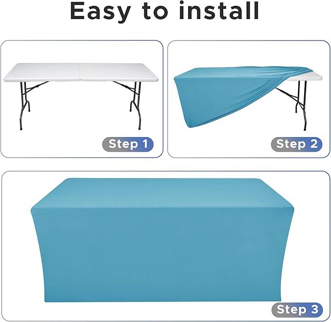Nasitos Fitted Table Covers Stretch Spandex - 72 x 30 Inch - 4 Pack Turquoise Rectangle Table Clothes for 6 Foot Folding Tables, Wrinkle Resistant Tablecloths for Parties, Trade Show, Craft Show