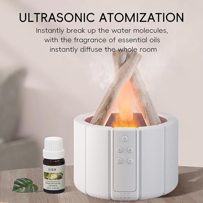 Campfire Flame Fire Diffuser, Bonfire Aromatherapy Essential Oil Diffuser, 250ml Wood Cool Mist Humidifier for Home,Bedroom,Office, Remote Control, Auto Shut-Off, Night Light, Gift (Black)