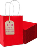 Bakepacker 100 Pcs Red Mini Paper Gift Bags with Handles 6"x4.5"x2.5" Party Favor Bags Multiple Uses (Mini size)