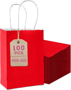 Bakepacker 100 Pcs Red Mini Paper Gift Bags with Handles 6"x4.5"x2.5" Party Favor Bags Multiple Uses (Mini size)