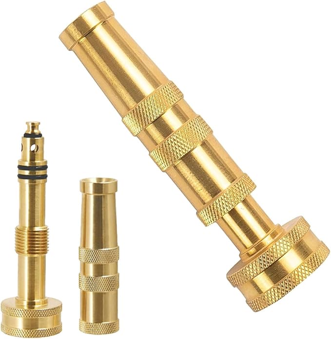 High Pressure Garden Hose Nozzle Heavy Duty Water Sprayer for Garden Spray Patio Outdoor Washer Pet Shower Car Wash attachment (Brass)