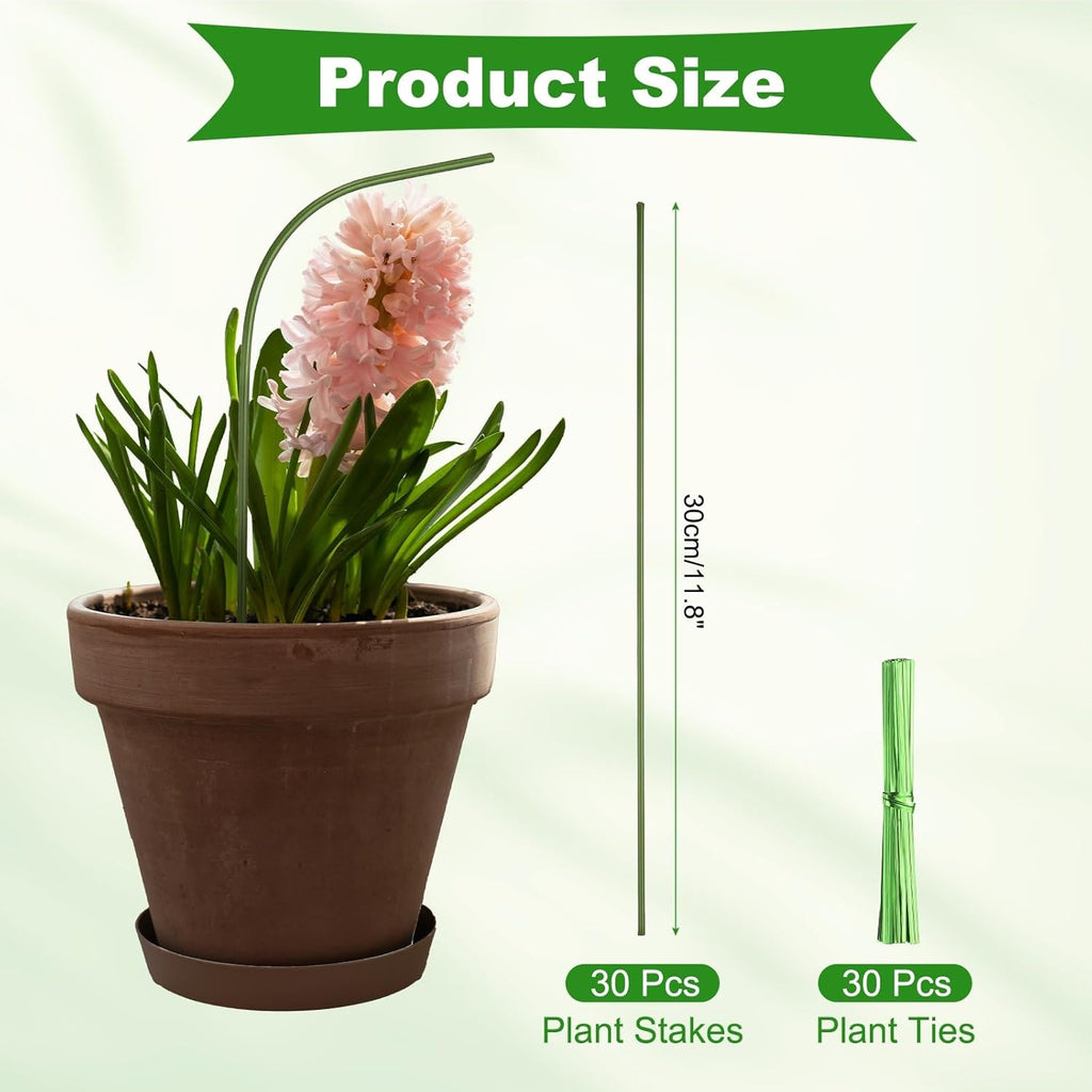 uxcell 30pcs Green Plant Support Stakes, 11.8" Bendable Garden Plant Sticks Plastic Single Stem Plants Support Stakes with Ties for Potted Plants Flowers Orchid Peony, Green