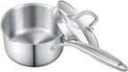 Leetaltree 1.5 Quart Stainless Steel Saucepan with Glass Strainer Lid, Thicken Tri-ply Ful Body, Multipurpose Sauce Pot with Two-Size Drainage Holes Lid, Perfect For Boiling Gravies, Pasta, Noodles