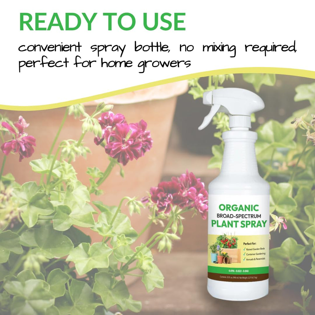 Organic Broad-Spectrum Plant Spray - Foliar Liquid Plant Food in a Spray Bottle for Outdoor Vegetables, Herbs & Flowers | Infused with Soil Enriching Microbes | 32oz, Ready to Use, No Mixing Required