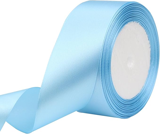 Sky Blue Solid Satin Ribbon 1-1/2 Inch 25 Yards Solid Polyester Fabric Ribbon for Gift Wrapping Wedding Christmas Baby Shower Birthday Party Decoration Handmade Immortal Flower Craft