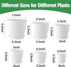 7.5/6.5/5.5/4.9/4.2/3.5 Inch Plant Pots with Drainage Holes and Saucer, Plastic Flower Pots for Indoor Plants, Lightweight Planter Pots for Plants, White