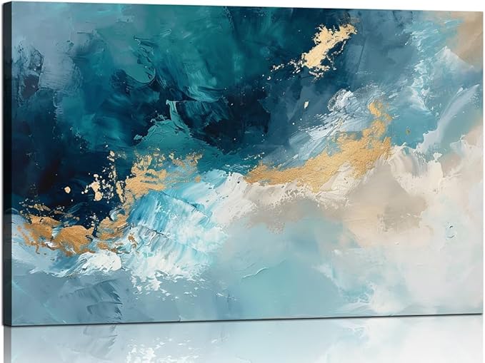 Ocean Wall Art Decor for Living Room Blue Abstract Seascape Canvas Picture for Wall Modern Beach Art Print for Bedroom Large Abstract Artwork Painting for Bathroom Home Office Decorations(36" x 24")