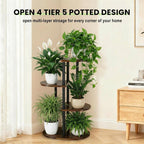 Korrie Home Tiered Plant Stand Indoor, Tall 4 Tier 5 Potted Wooden Plant Shelf for Multiple Flower Plants, Multi Corner Metal Plant Holder Indoor for Patio Garden Patent Design Living Room Balcony Bedroom, Rustic Brown