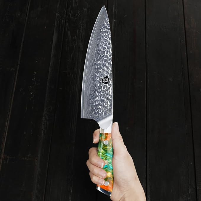 WILDMOK Chef Knife,8 inch Damascus Japanese kitchen knives,VG10 Steel&Resin Handle Chef Knife,Hammered Finish chef's knives,Japanese damascus knife Including Gift Box