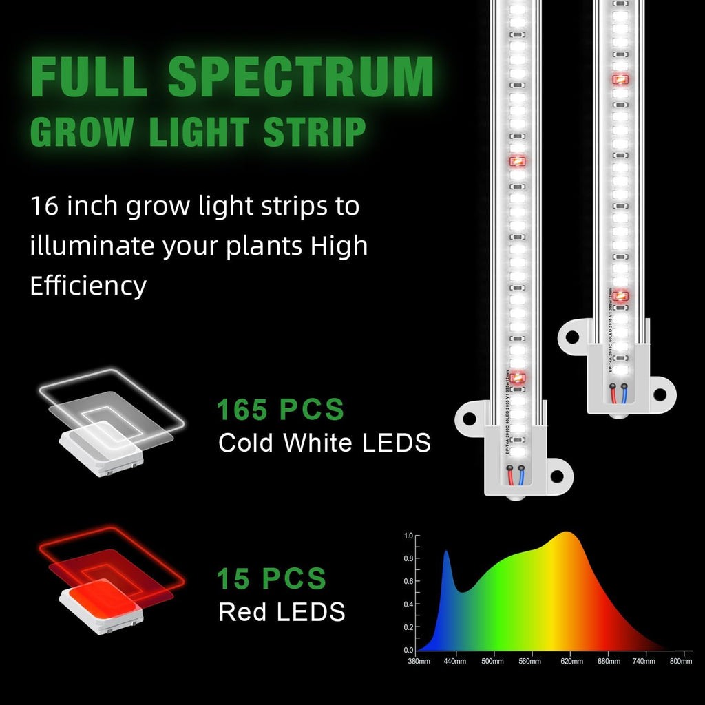 Wiaxulay Grow Lights for Indoor Plants, Full Spectrum 6000K LED Grow Light Strip Sunlike Growing Lamp with 6/12/16H Timer, 3 Switch Modes, 5 Dimmable Levels for Hydroponics Succulent Seedling, 2 Pack