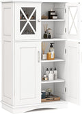 Tangkula Freestanding Floor Cabinet w/2 Glass Doors, 3-Level Adjustable Shelves, Anti-toppling, Kitchen Pantry Cupboard for Bathroom & Living Room (White)