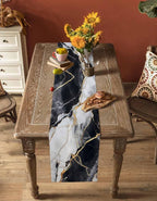 Black White Marble Cotton Linen Table Runner for Dining Kitchen, Wedding Outdoor Party Tablerunners Decoration, Nature Marble Crack Modern Art Dresser Scarf Coffee Tablecloth Runners 13x108 Inches