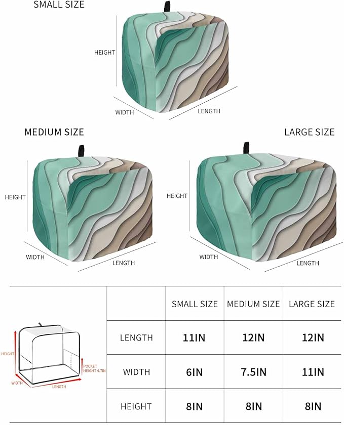 Toaster Cover 4 Slice Green Turquoise Modern Geometric Toaster Oven Cover with Pockets Brown Ombre Abstract Bakeware Protector Small Kitchen Appliance Dust Covers and Fingerprint Protection for Women