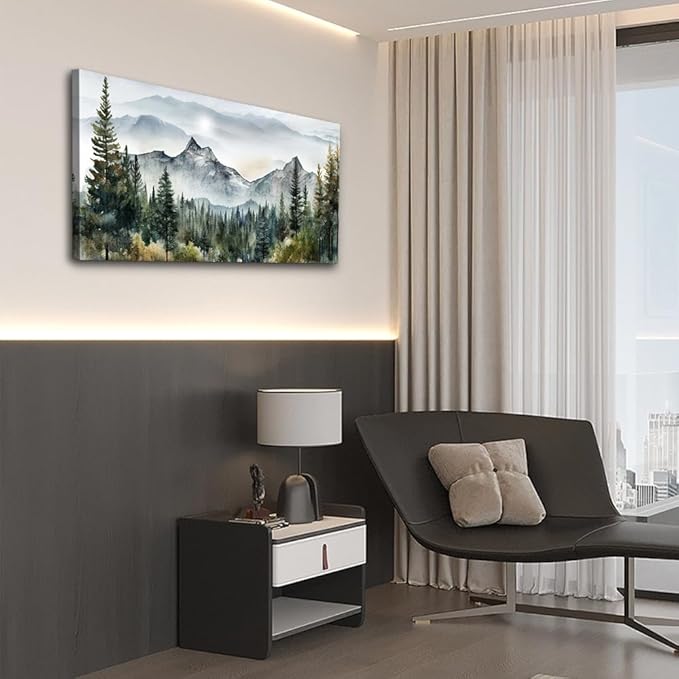 Wapluam Abstract Mountain Landscape Canvas Art - Modern Wall Decor For Living Room, Bedroom - Stretched & Framed, Ready To Hang