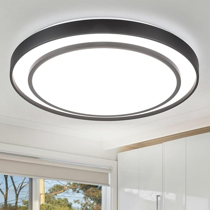 20" LED Flush Mount Ceiling Light Fixture 5CCT, Black Ceiling Light Round, Dimmable Light Fixture Flush Mount 36W, Modern Simple Close to Ceiling Light Fixtures for Kitchen, Bedroom