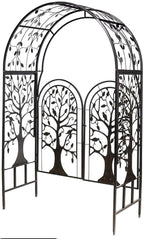 Plow & Hearth Metal Tree of Life Arched Garden Arbor w/Gate | Laser-Cut Design | Plant Support | Landscape Focal Point | Steel | 53" W x 22¾"D x 84" H