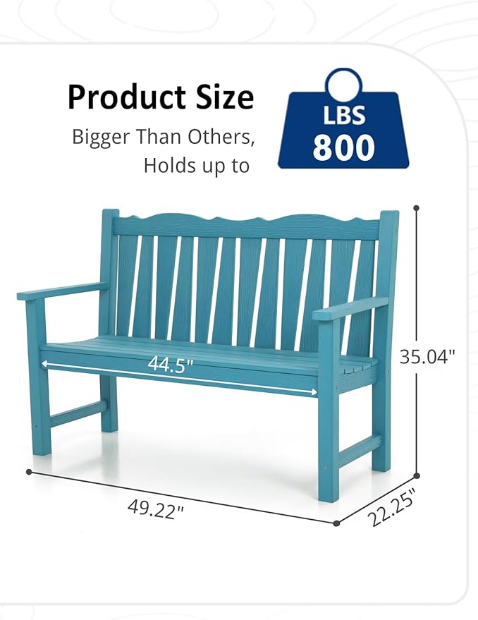 Outdoor Bench Set of 2, Weatherproof Garden Benches for Outdoors, All Weather HIPS Patio Bench Holds up to 800lbs, Never Rot or Fade, Comfort Bench for Porch Garden Patio Yard and Park