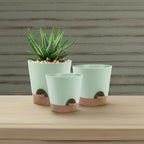 Indoor Self Watering Planters with Drainage Holes and Saucers, 9,8, 7.5 Inches, Green, 3 Pots (Springgreen)