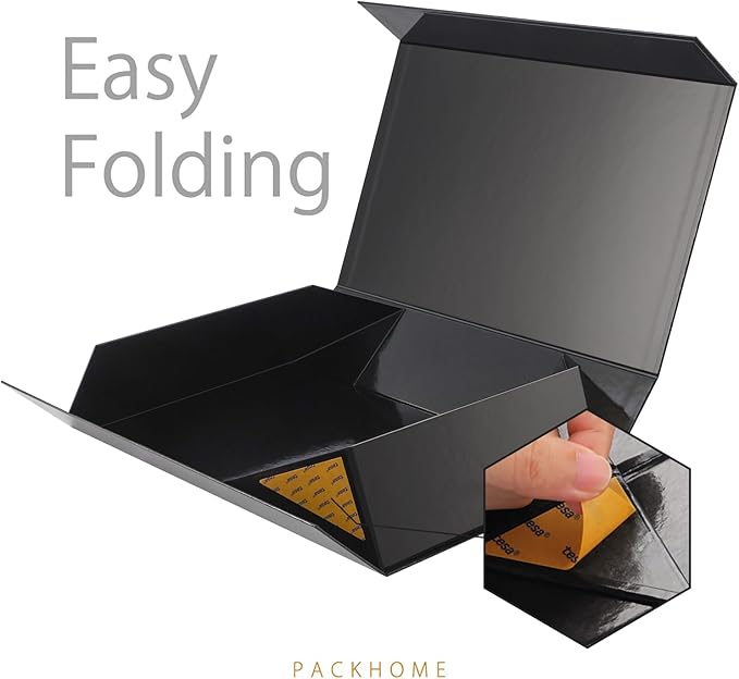 PACKHOME Extra Large Gift Box 17.5x11.3x4.3 Inches, Sturdy Shirt Box with Magnetic Lid for Clothes and Large Gifts (Glossy Black)
