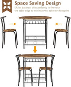 VECELO 3-Piece Dining Table Set for Kitchen Breakfast Nook, Wood Grain Oval Tabletop and Metal Frame with Built-in Wine Rack, for Small Spaces, 31.5", Antique & Black