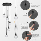 cenzoz 5-Lights Modern Pendant Lights for Kitchen Island LED Dimmable Chandelier Crystal Glam Ceiling Pendant Lighting for Dining Room Hallway Bedroom Lamp Black