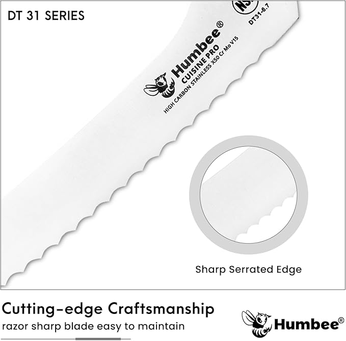 6-Inch Offset Serrated Bread Knife, Premium High Carbon Stainless Steel Blade Knife for Bread with Ergonomic Handle, NSF Certified, DT-31 Series, Black