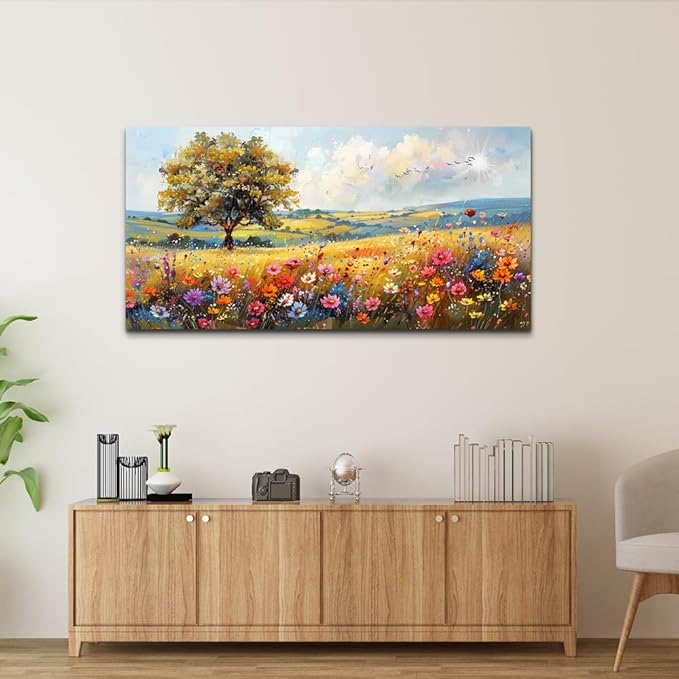 hyidecorart Canvas Wall Art For Living Room Wall Decor For Bedroom Office Decorations Field Pictures Artwork Flower Scenery Watercolour Wall Paintings Aesthetic Room Home Decor Ready to Hang